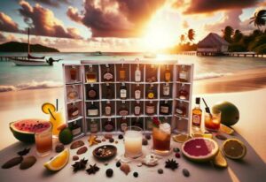 illustration d'un calendrier de rhum sur une plage